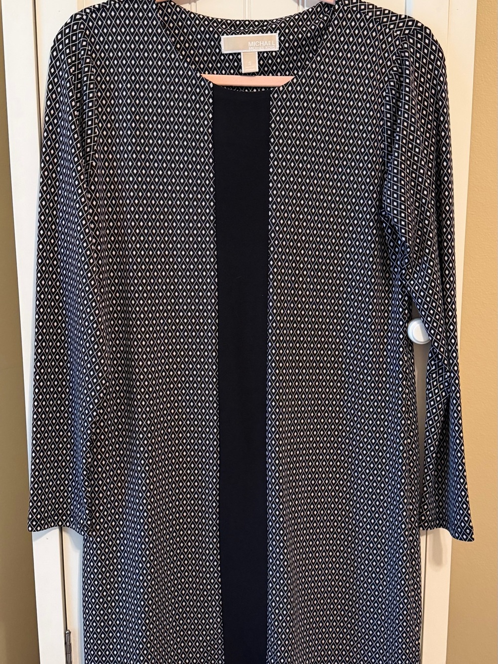 Michael Kors Black White Geometric Print Long Sleeve Dress S